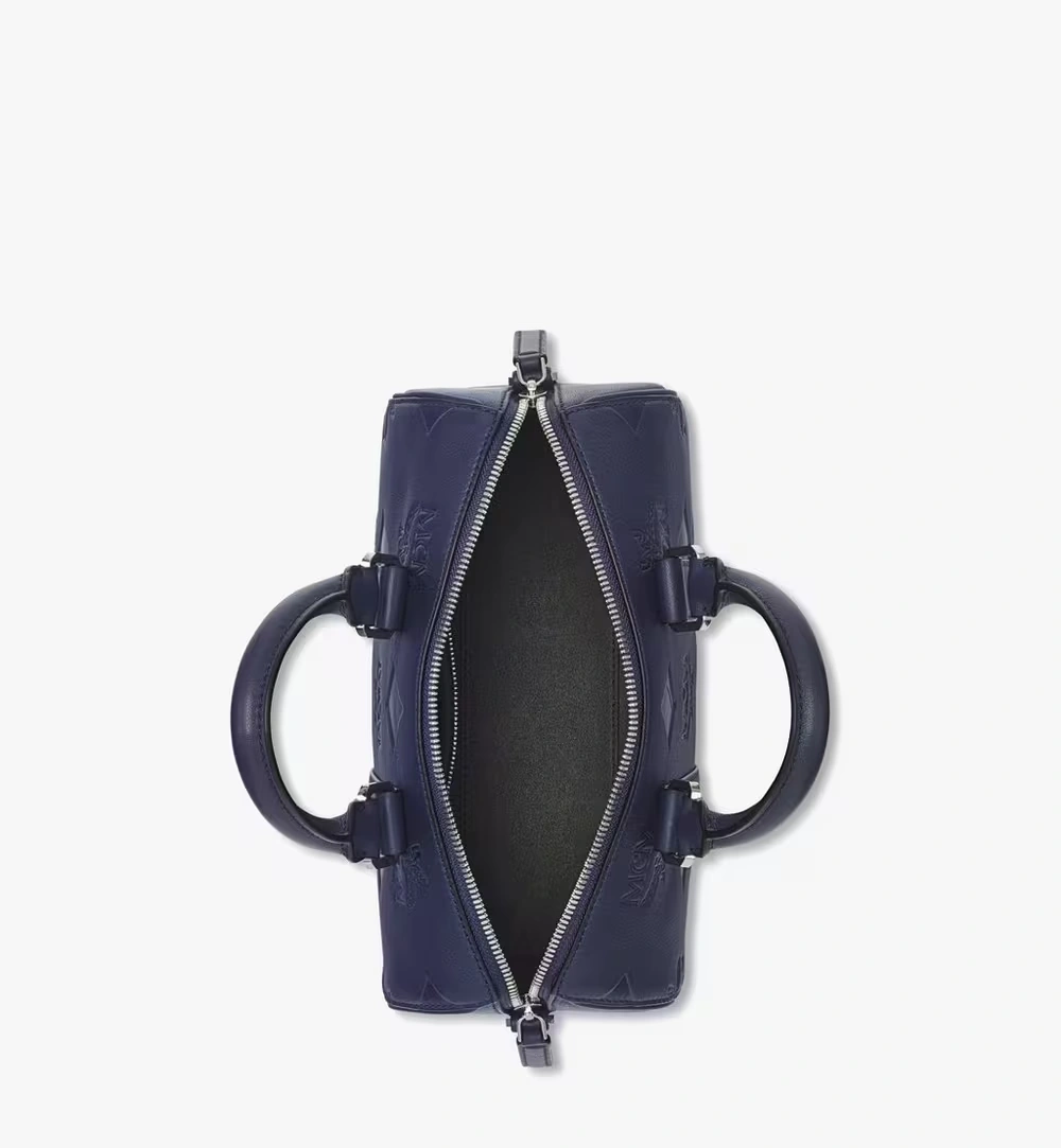 Small Aren Boston Bag in Maxi Monogram Leather Blue