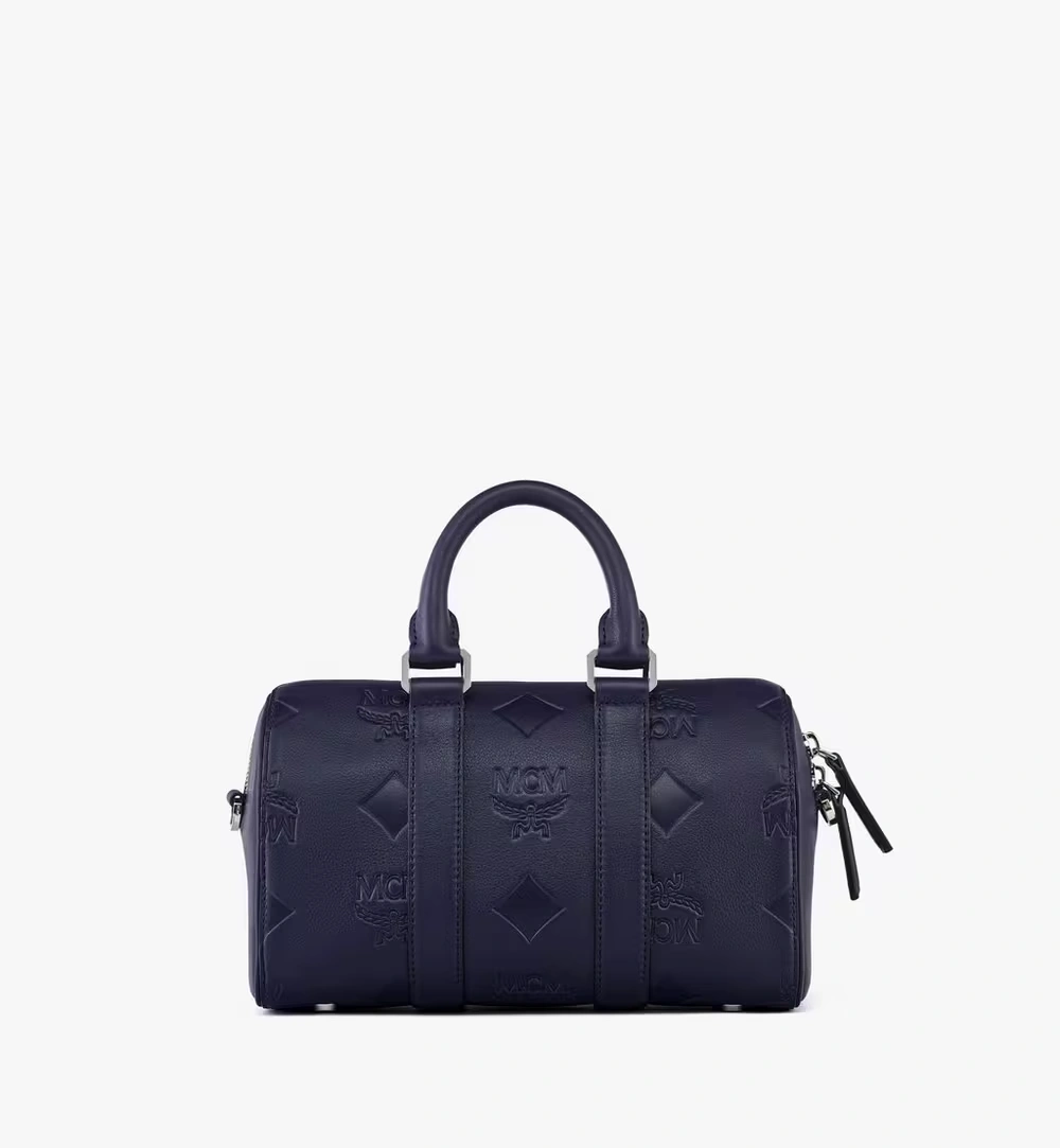 Small Aren Boston Bag in Maxi Monogram Leather Blue
