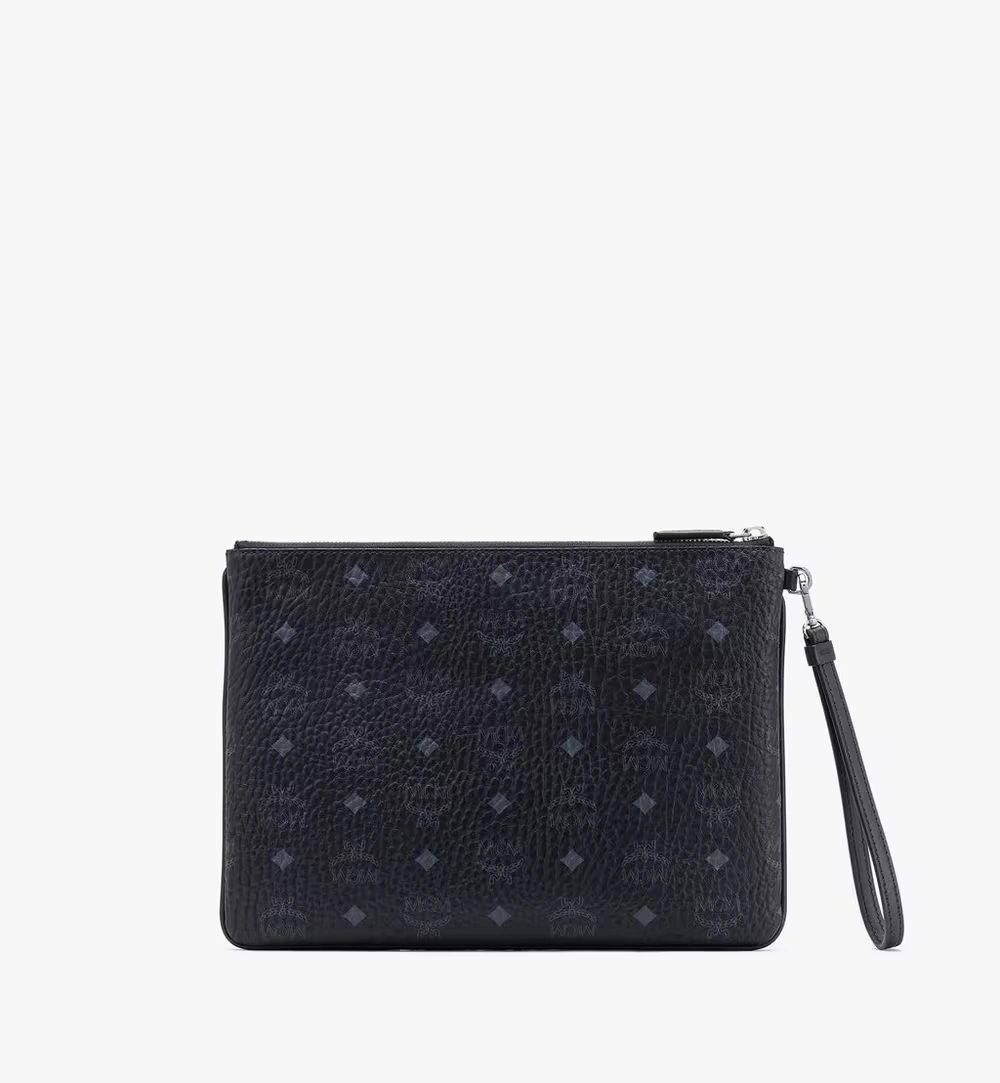Medium Wristlet Zip Pouch in Visetos Original Black