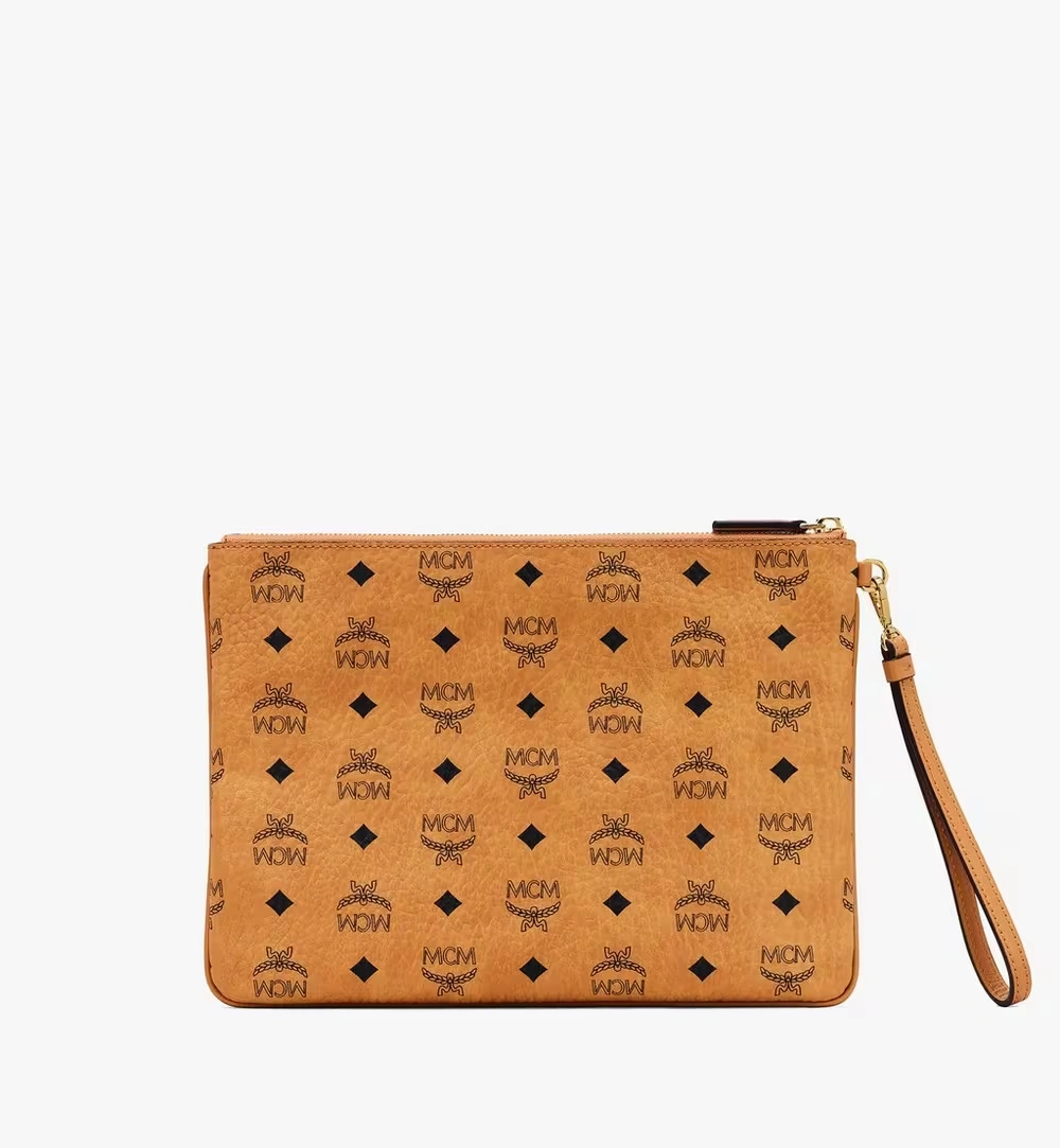 Medium Wristlet Zip Pouch in Visetos Original Cognac