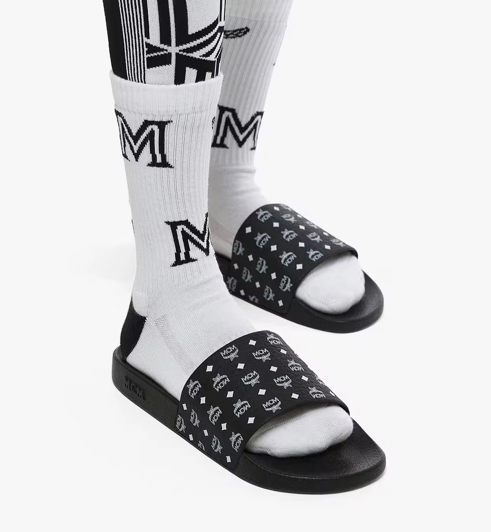 35 IT / W Monogram Print Rubber Slides Black
