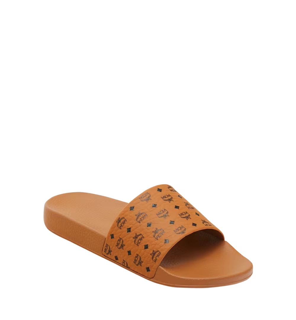46 IT / M Monogram Print Rubber Slides Cognac