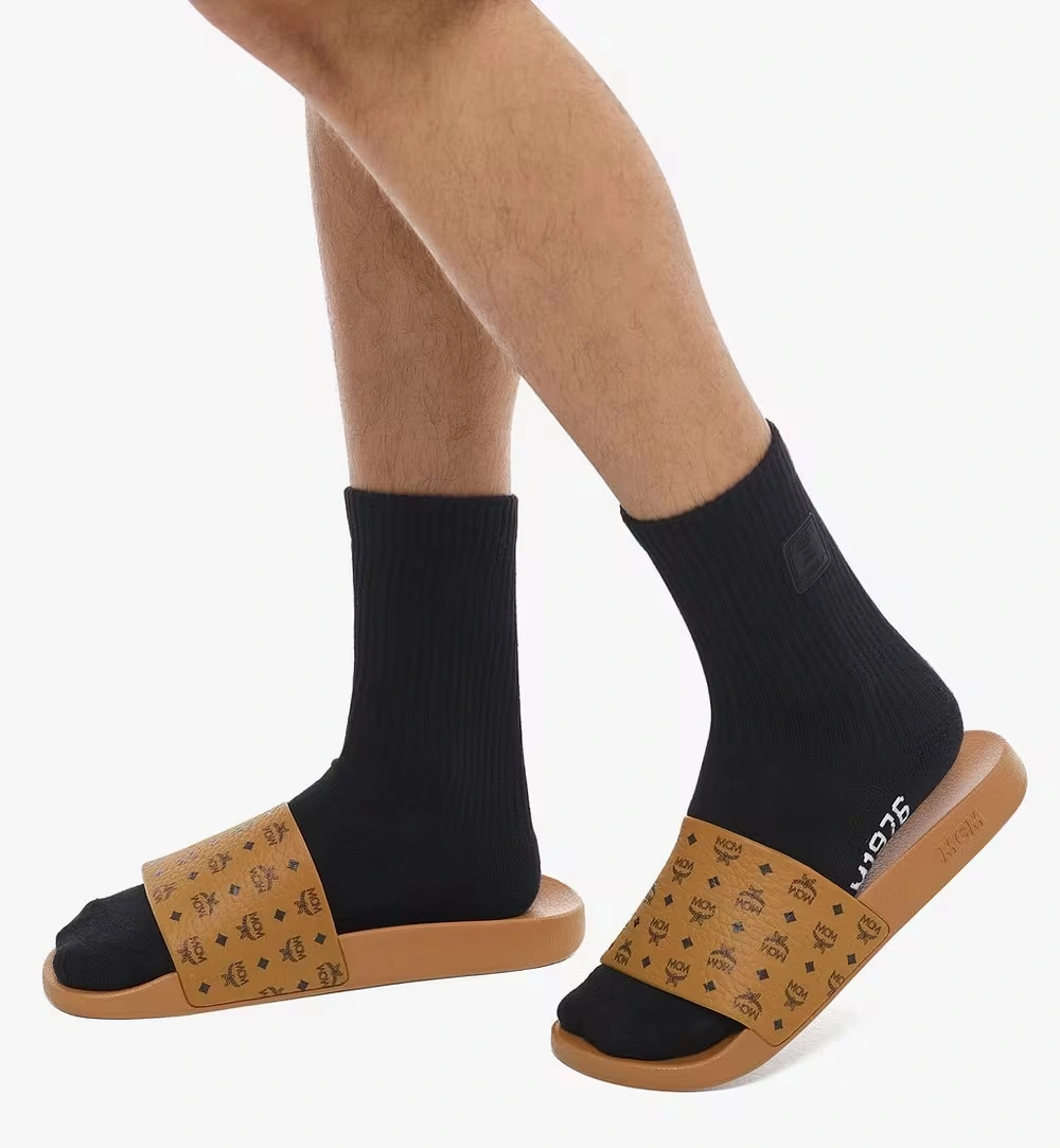 46 IT / M Monogram Print Rubber Slides Cognac