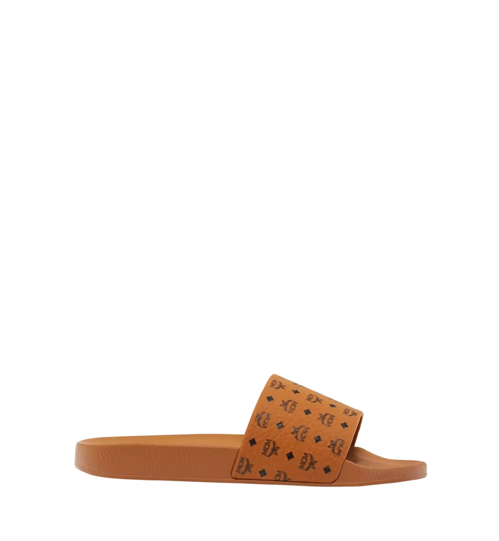 46 IT / M Monogram Print Rubber Slides Cognac