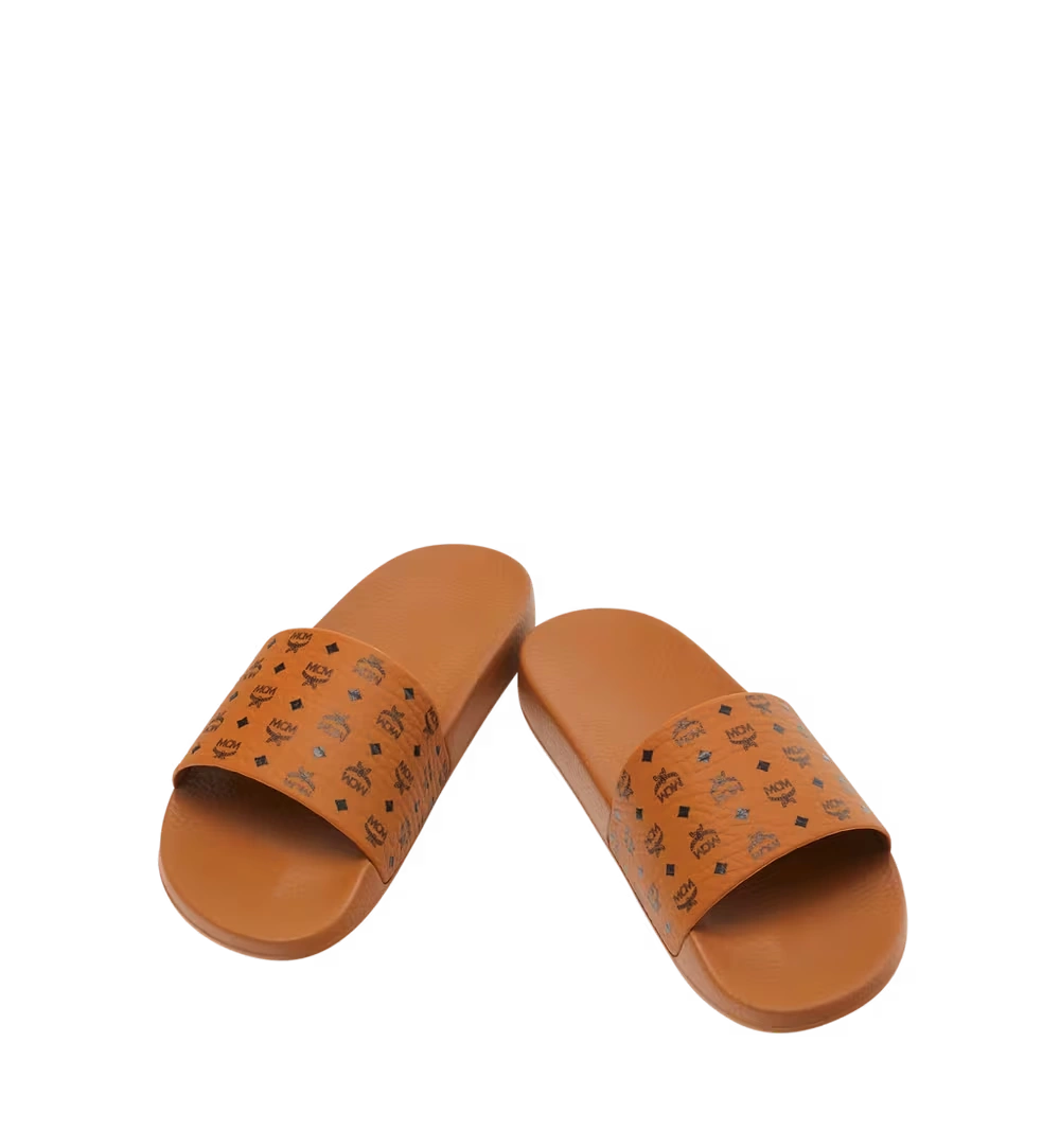 46 IT / M Monogram Print Rubber Slides Cognac
