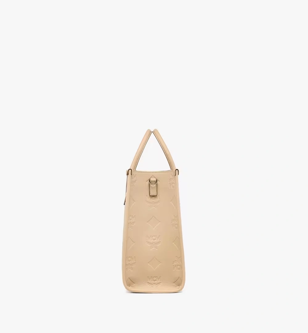 Large München Tote in Maxi Monogram Leather Beige