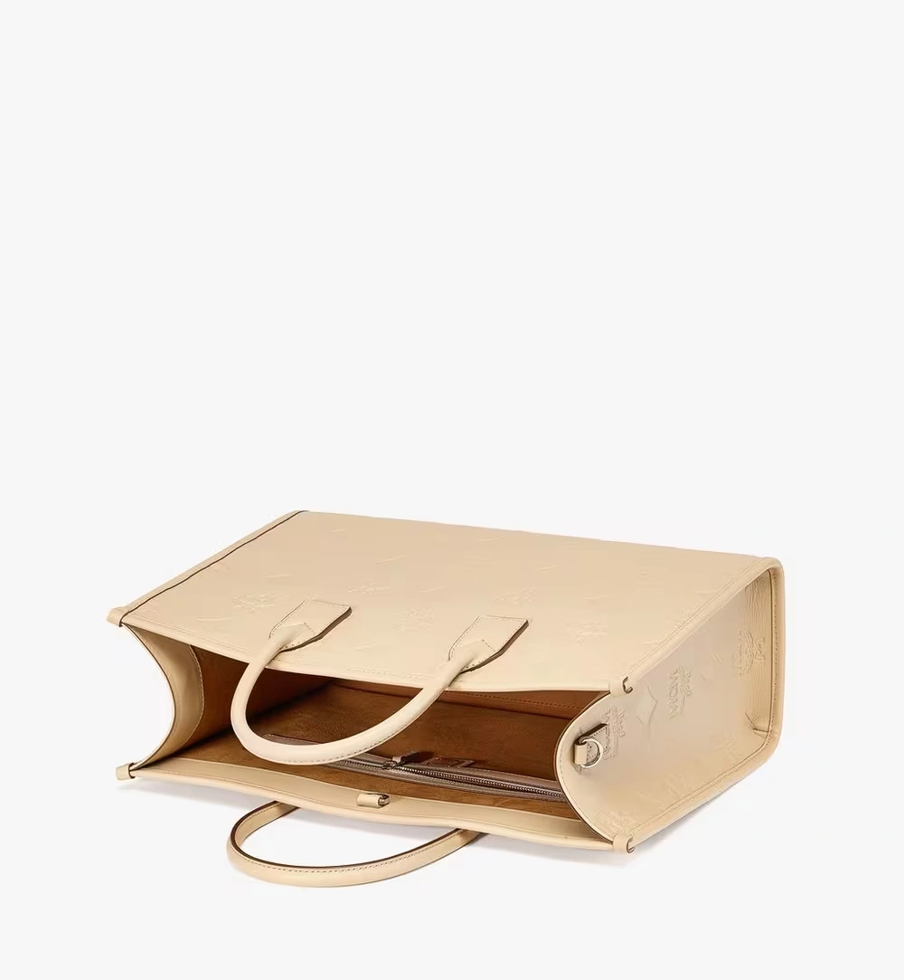 Large München Tote in Maxi Monogram Leather Beige