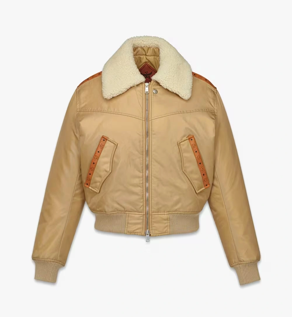 Large Aviator Jacket in Shearling and ECONYL® Beige