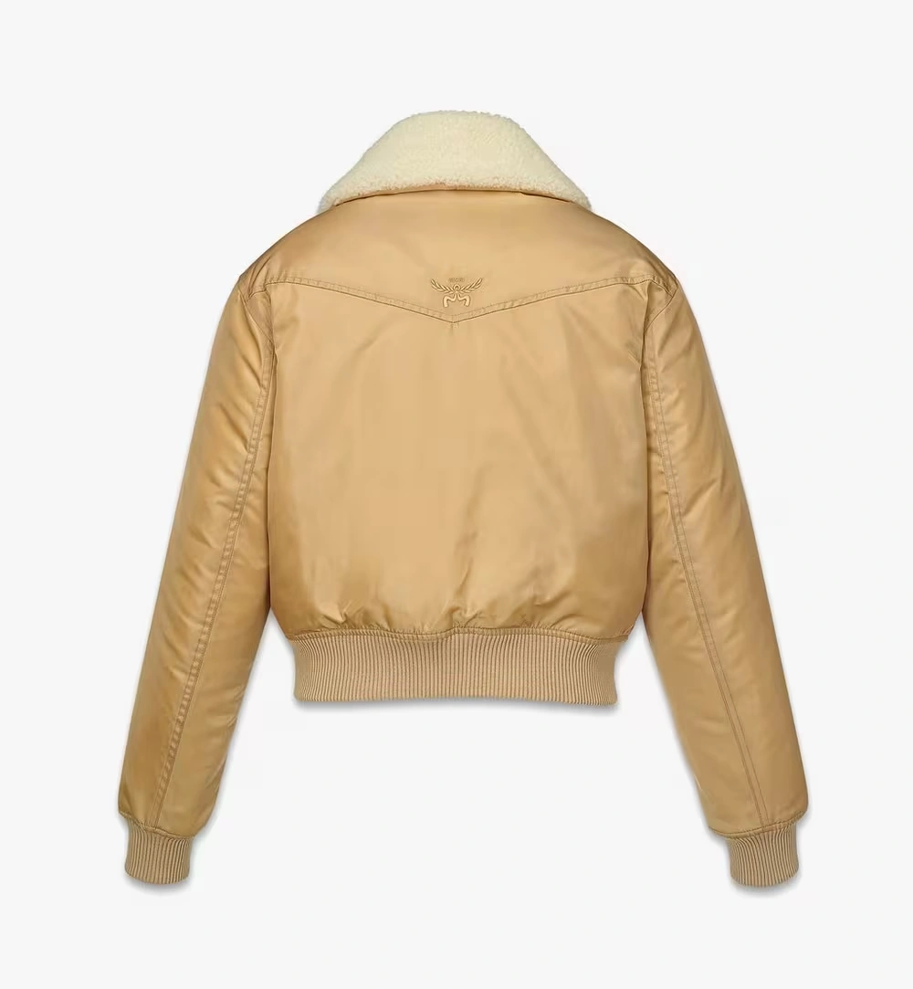 Large Aviator Jacket in Shearling and ECONYL® Beige