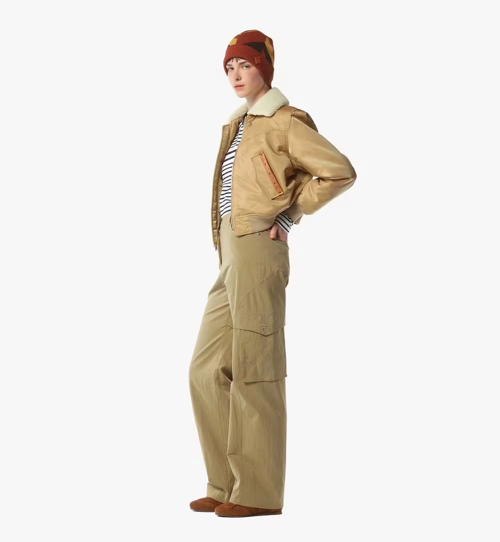 Large Aviator Jacket in Shearling and ECONYL® Beige
