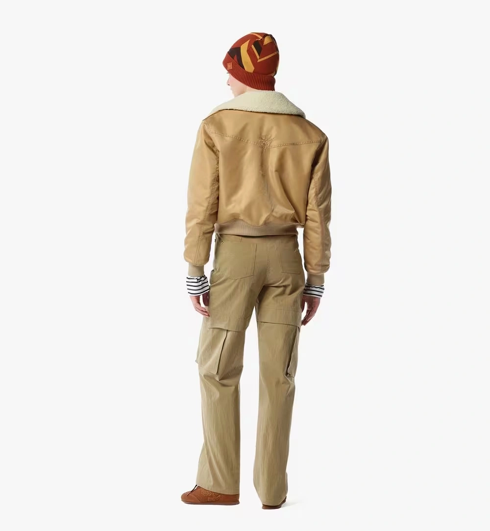 Large Aviator Jacket in Shearling and ECONYL® Beige