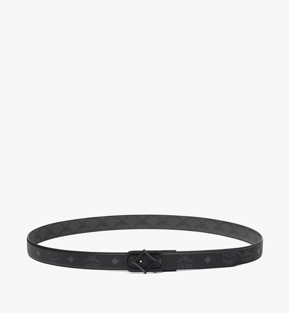 Adjustable Diamond Buckle Reversible Monogram Belt Black