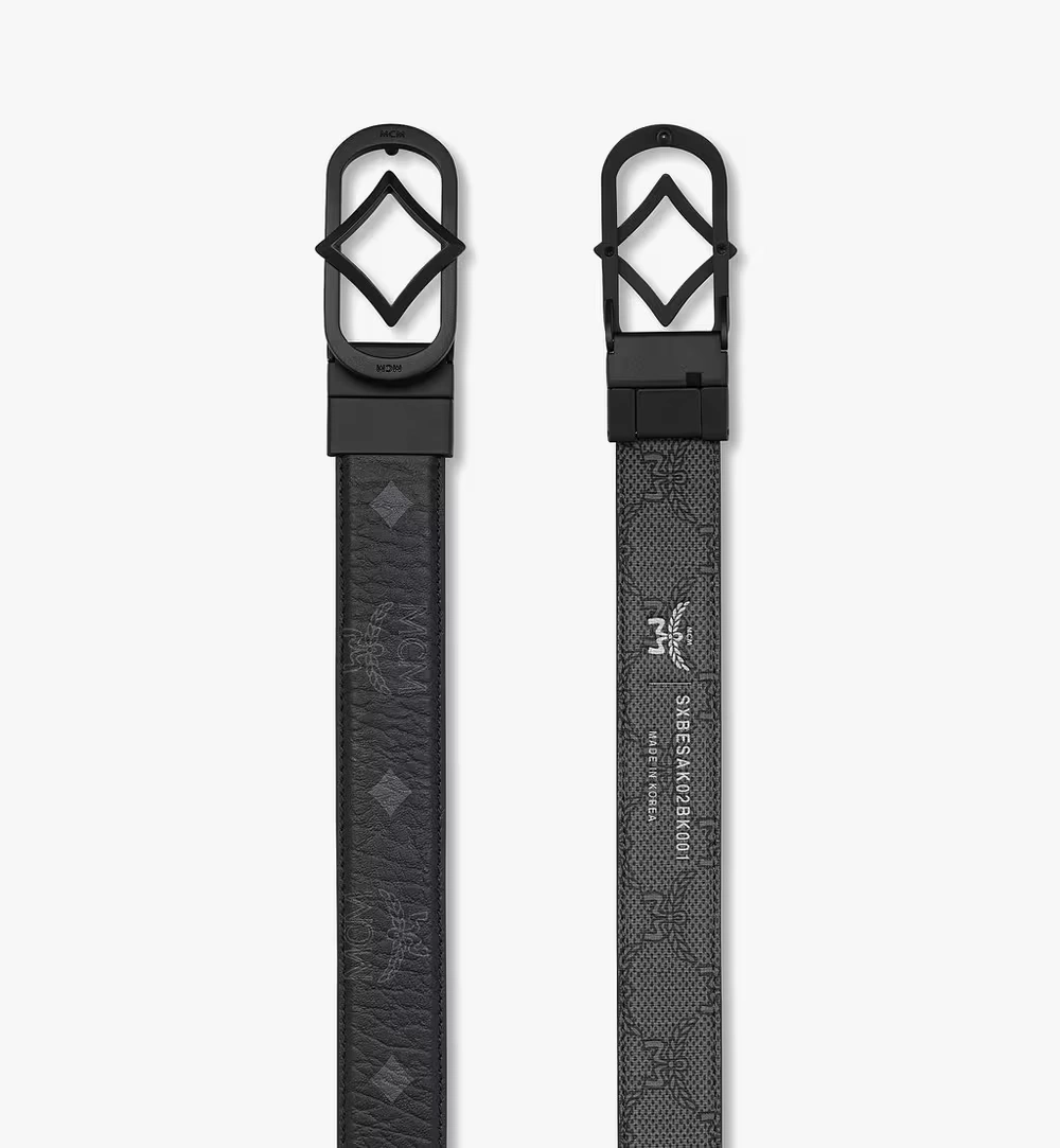 Adjustable Diamond Buckle Reversible Monogram Belt Black